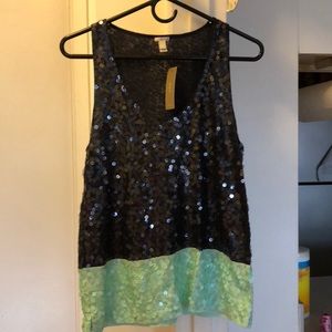 J Crew Sequence Blue Sleeveless Shirt.